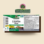 Natures Answer Licorice Root supplement label on a beige background