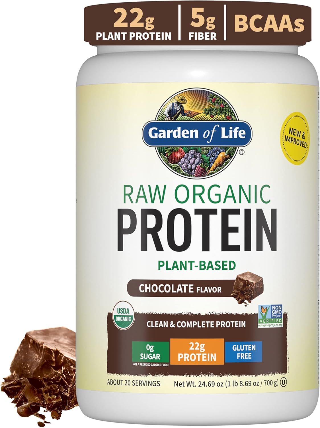 Garden of Life Raw Organic Vegan Protein Powder chocolate tub 700g
