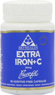 Bio-Health Extra Iron and Vitamin C vegan capsules bottle supplement 60 capsules