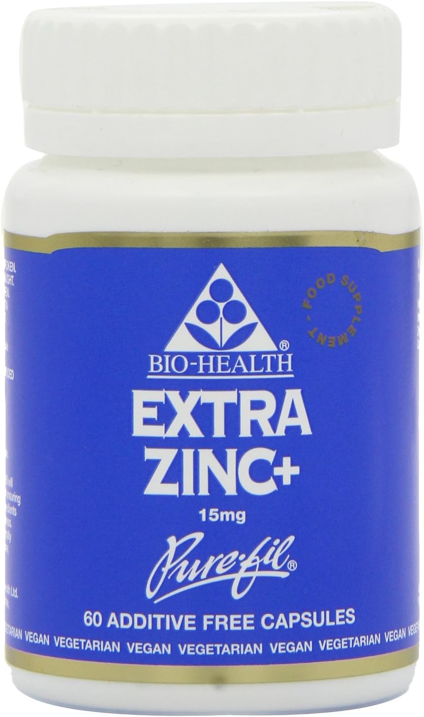 Bio-Health Extra Zinc+ 15mg mineral capsules bottle vegan supplement 60 capsules