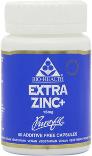 Bio-Health Extra Zinc+ 15mg mineral capsules bottle vegan supplement 60 capsules