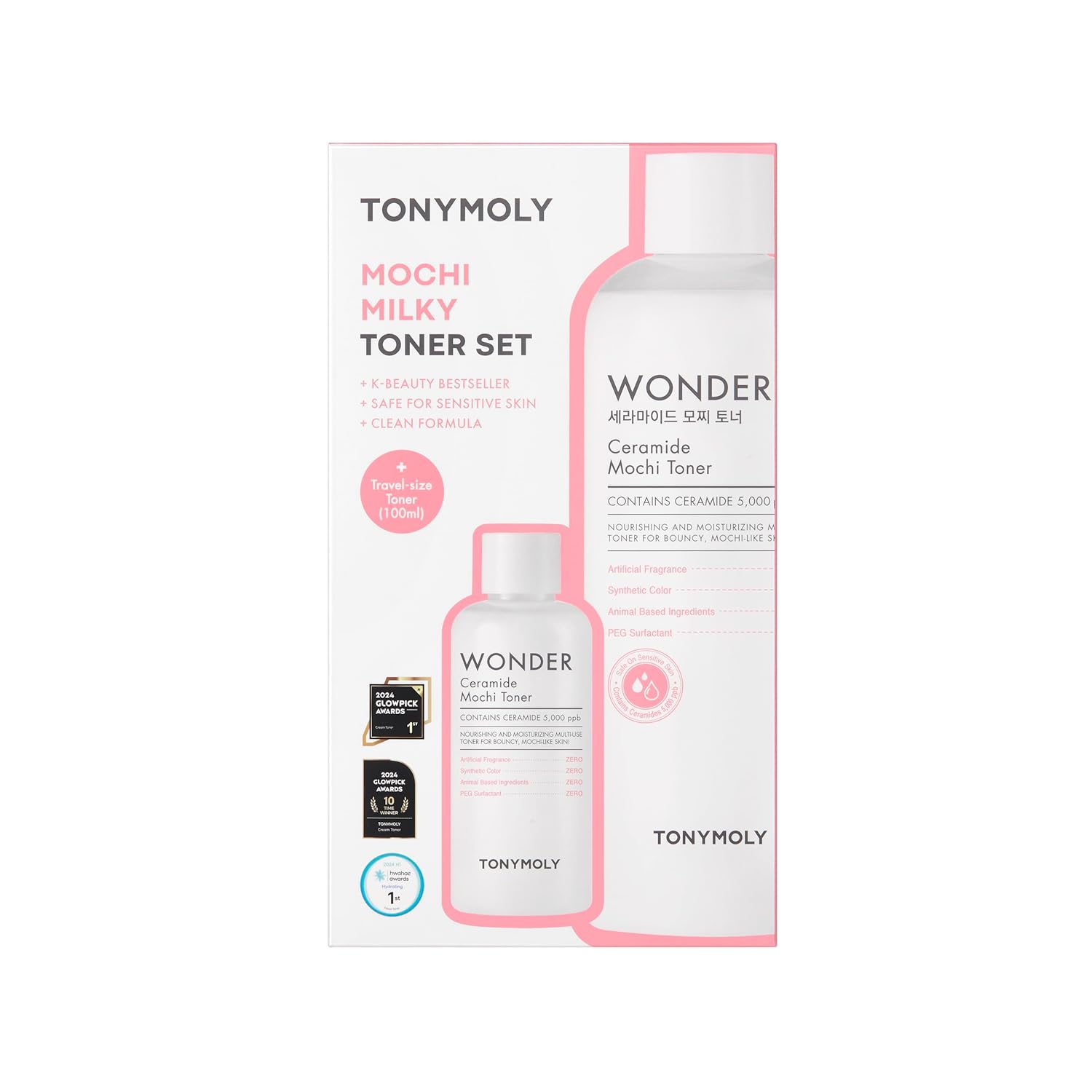 TONYMOLY Wonder Ceramide Mochi milky toner set 500ml 100ml front box