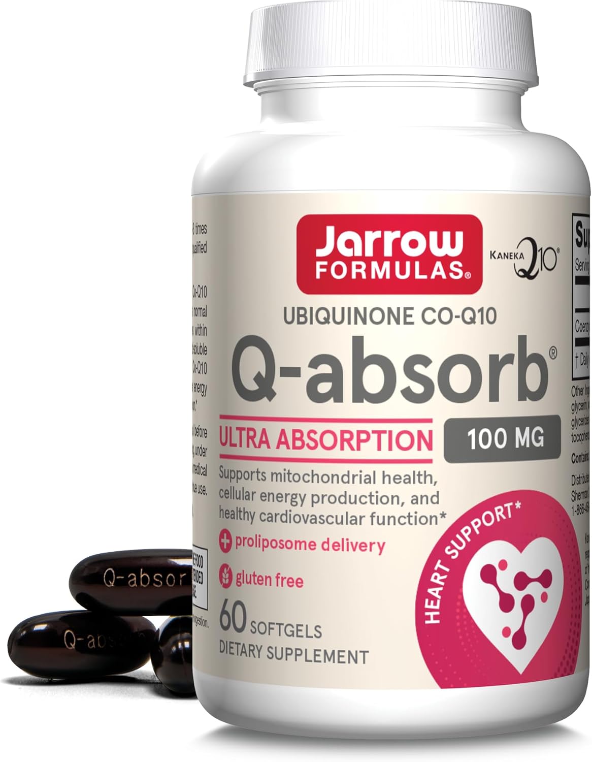 Front Image: Jarrow Formulas CoQ10 Ubiquinone 100mg softgels bottle 60 count