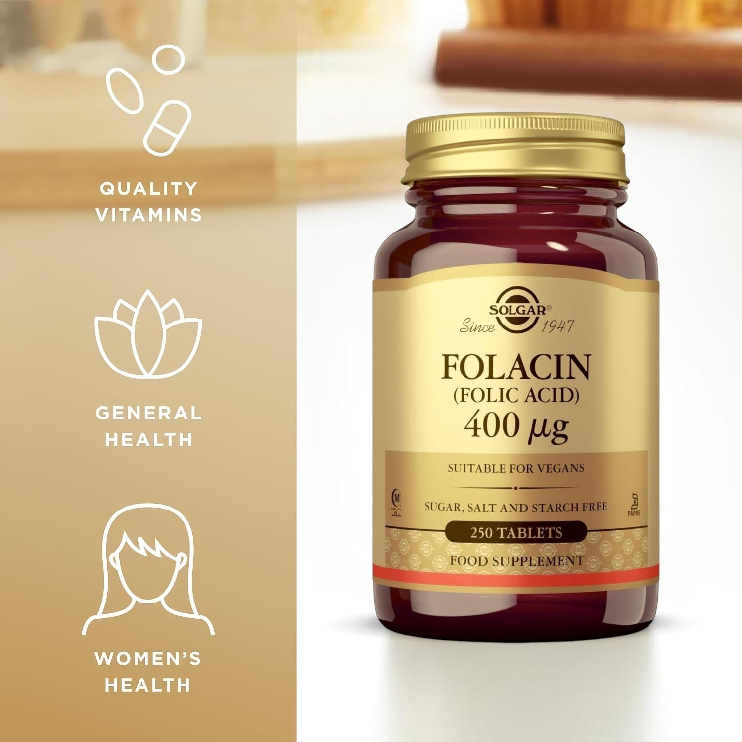 Solgar Folacin Folic Acid 400mcg 250 Tablets as part of a daily supplement routine