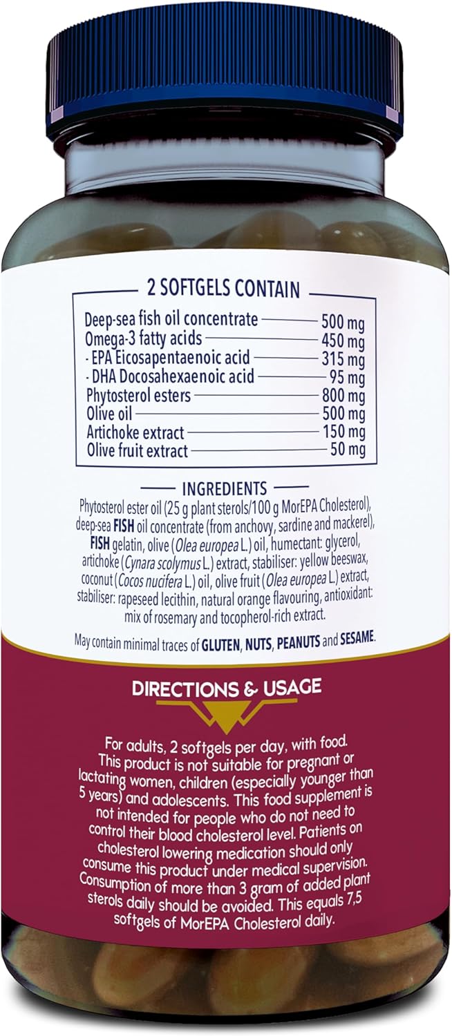 Supplement facts label for Minami MorEPA showing plant sterols, EPA, and botanical extracts.