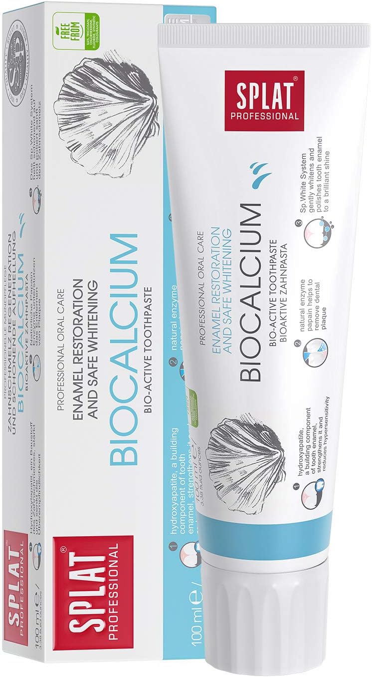White tube & box of SPLAT Professional Biocalcium Toothpaste, 100ml.