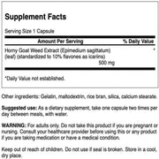 Supplement facts label for a product containing Horny goat weed extract.