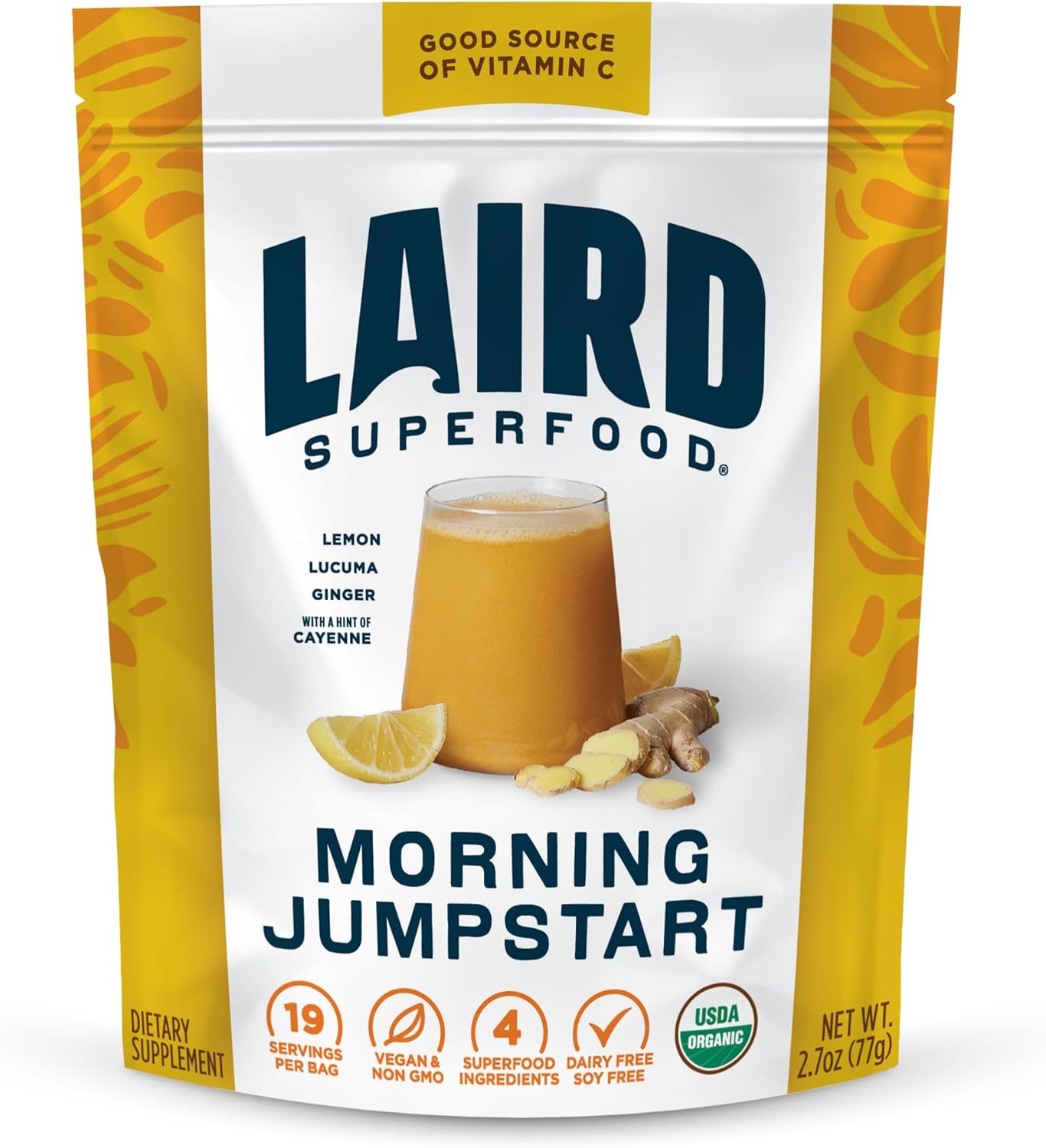 Laird Superfood Morning Jumpstart drink powder front pack 77g on white background