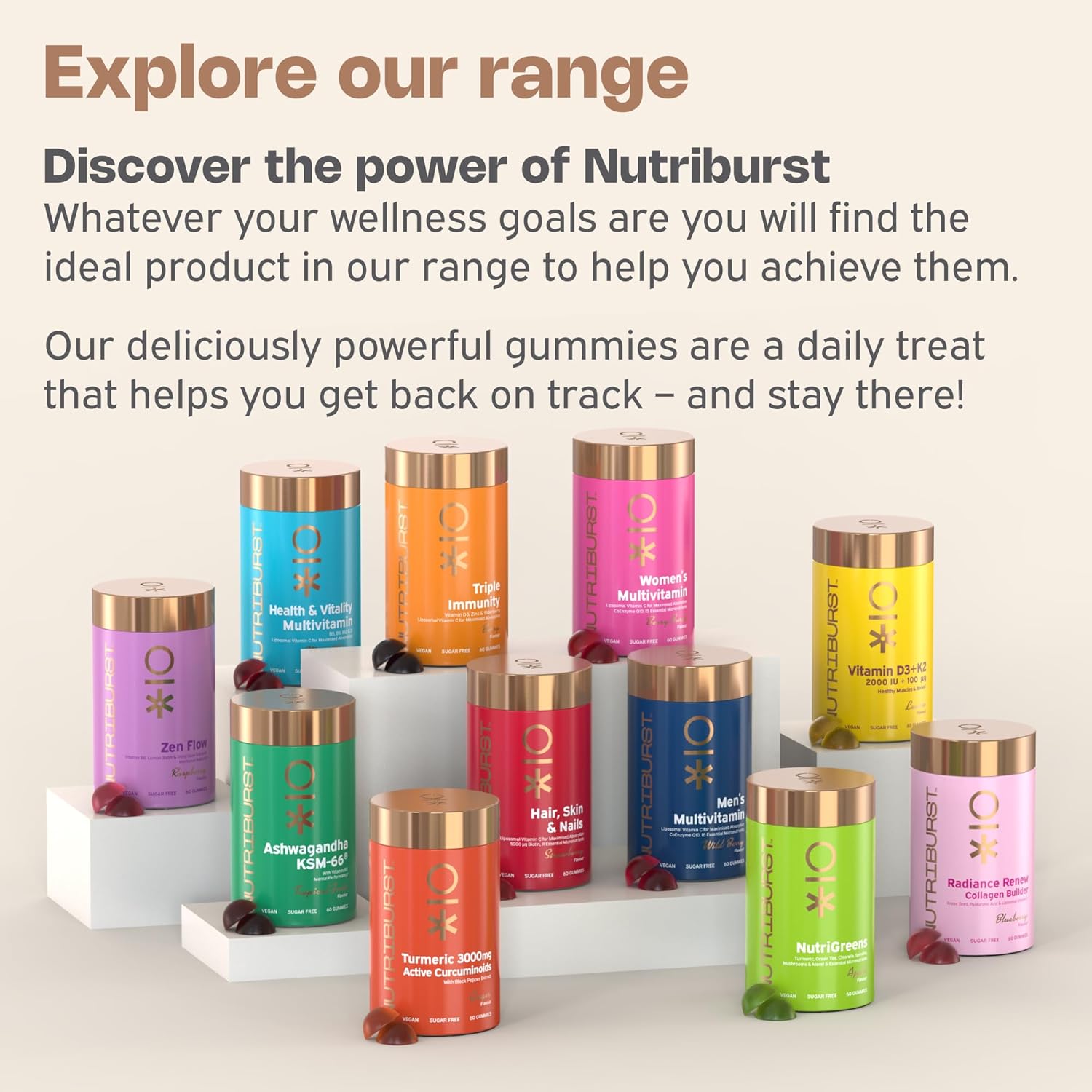 Nutriburst Vitamin D3 & K2 Gummies - 2000IU D3 + 100µg K2 MK7 variants.