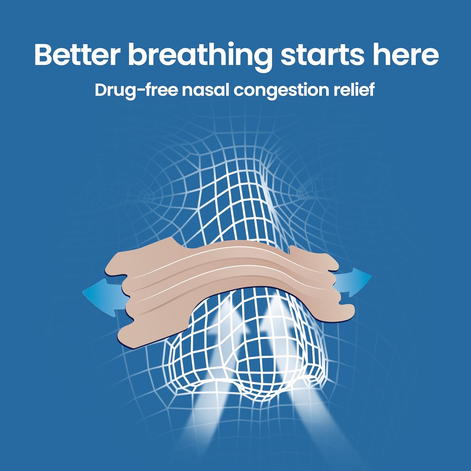 Breathe Right Original Tan Beige Nasal Strips package, Large size, 30 count.