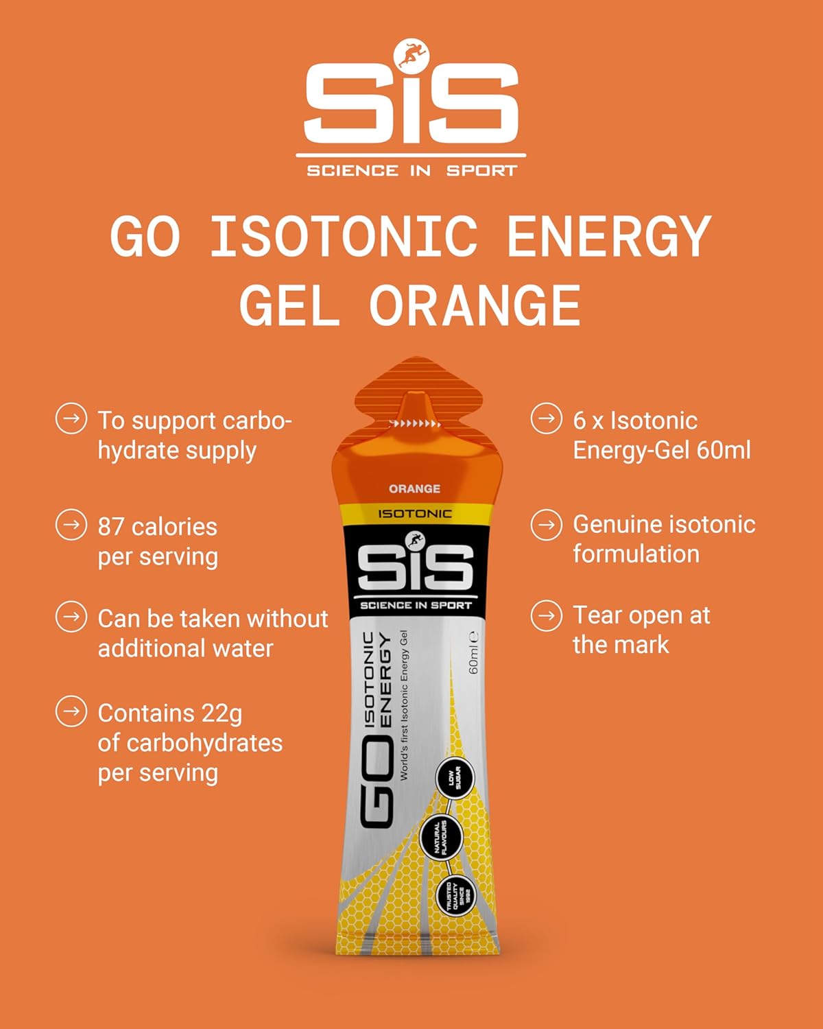 SIS Science in Sport GO Isotonic Energy Gel, Orange - 6 x 60ml