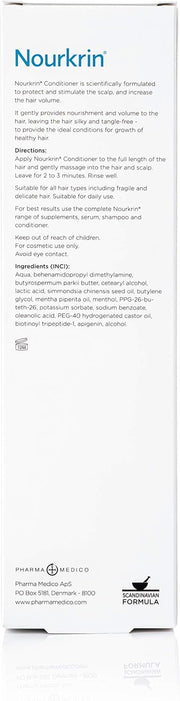 Shampoo directions and ingredient list for Nourkrin 150ml box.