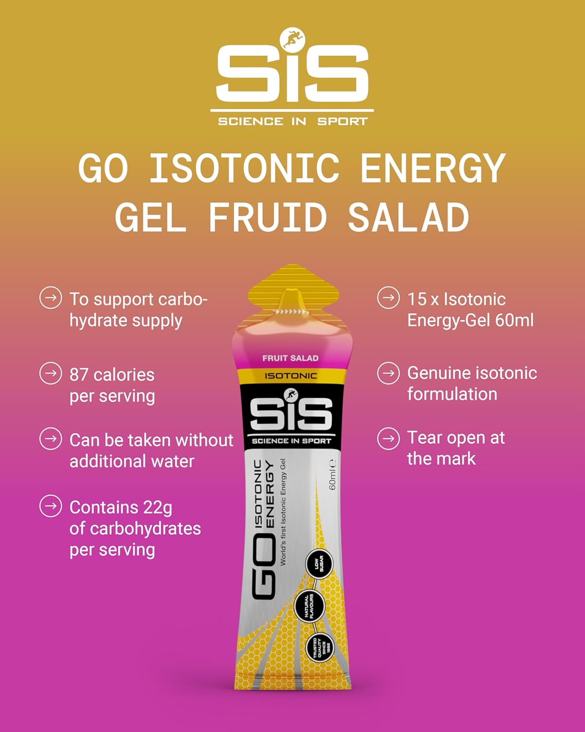 SIS Science in Sport GO Isotonic Energy Gel, Fruit Salad - 6 x 60ml