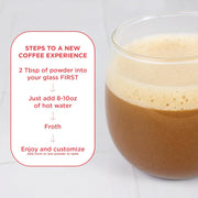 How to Use: Laird Superfood non-dairy instant latte mixing instructions 227g on white background