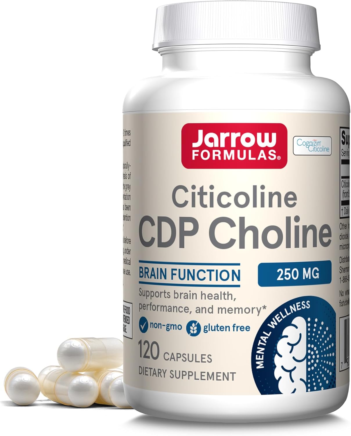 Front Image: Jarrow Formulas Citicoline CDP Choline 250mg capsules bottle 120 count