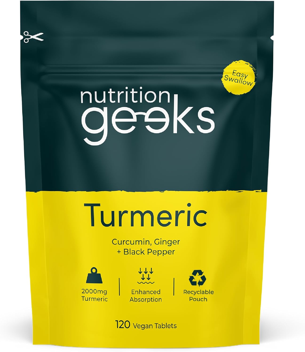 Nutrition Geeks High-Strength Turmeric Complex packet, 120 vegan tablets.