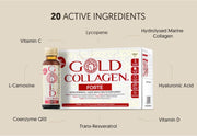 Gold Collagen Forte supplement packaging with listed active ingredients on a beige background