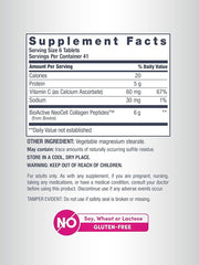 Supplement facts panel for NeoCell collagen and vitamin C tablets.