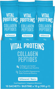 Front image: Vital Proteins Collagen Peptides sachets unflavoured 10 pack 10g each