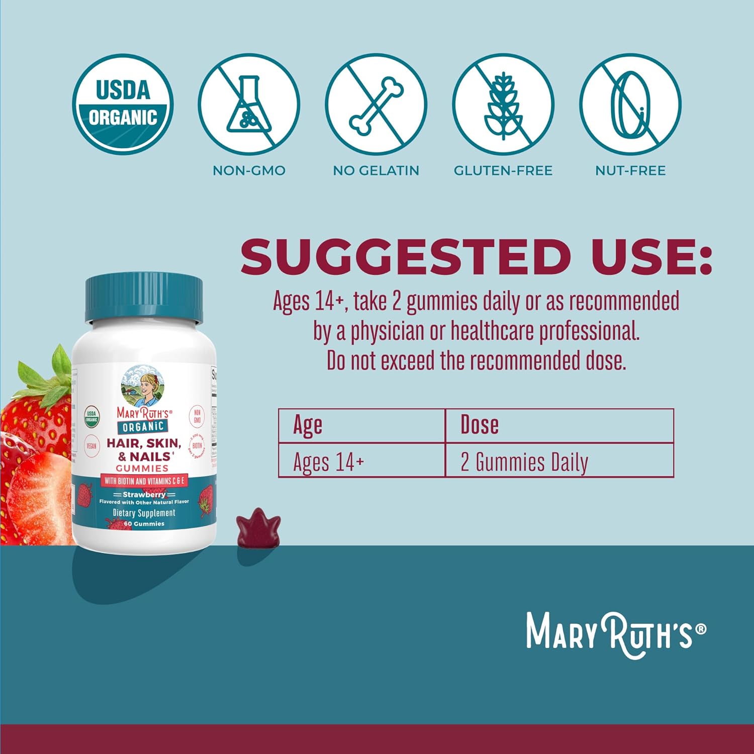How to Use: MaryRuth’s Organic Hair Skin Nails Vegan Gummies - 60 Count