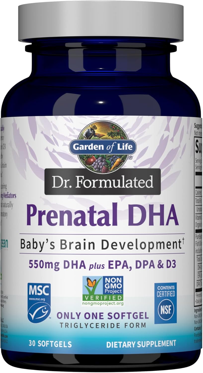 Garden of Life Dr. Formulated Prenatal DHA bottle, 30 softgels.