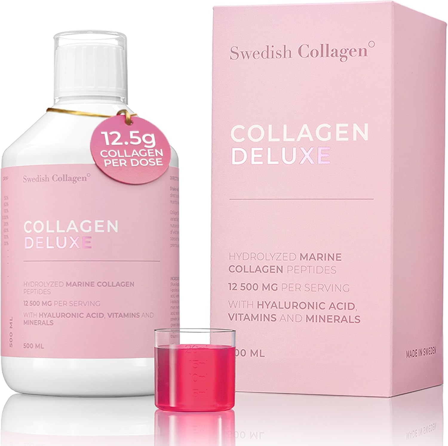 Swedish Collagen Deluxe bottle and packaging on a white background