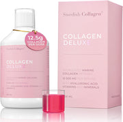 Swedish Collagen Deluxe bottle and packaging on a white background