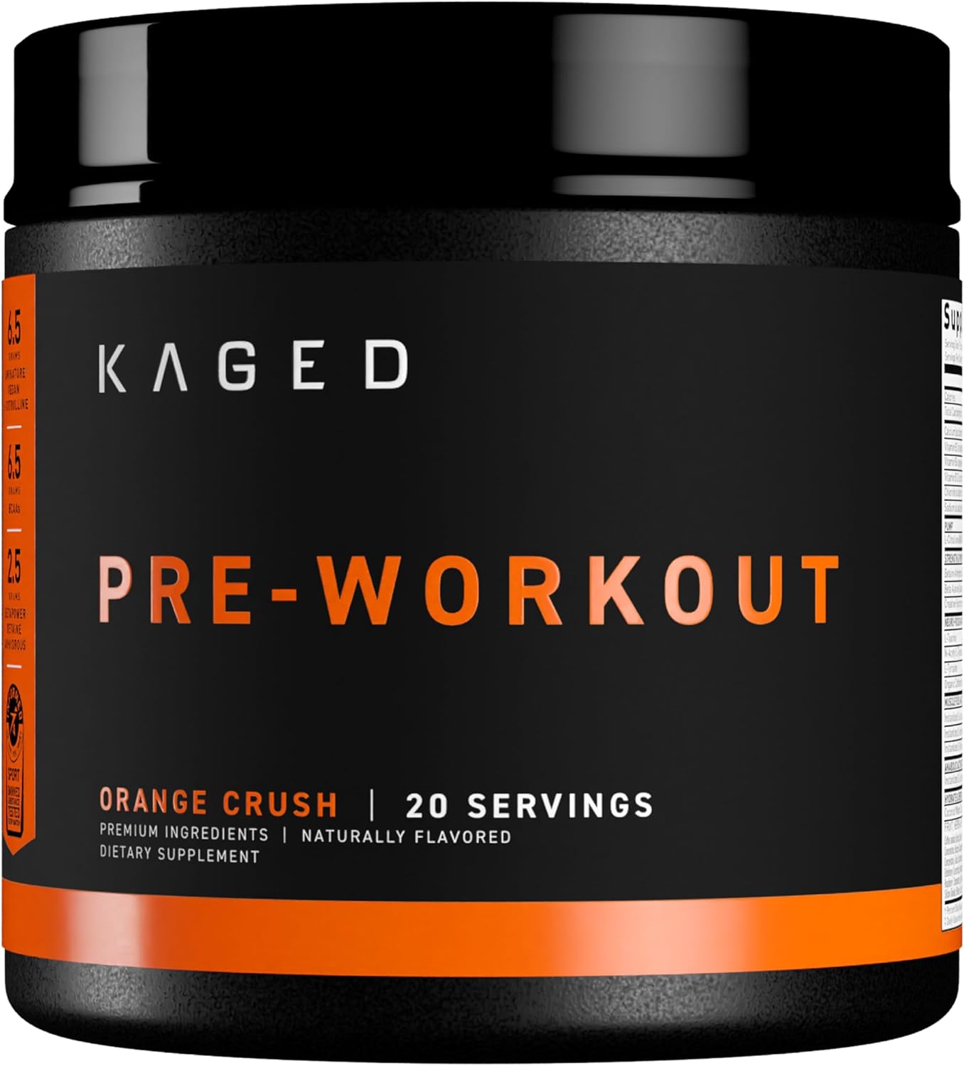 Kaged Original supplement powder orange crush tub front label 564g on white background