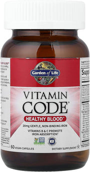  Garden of Life Vitamin Code Raw Iron Supplement bottle, 60 capsules.
