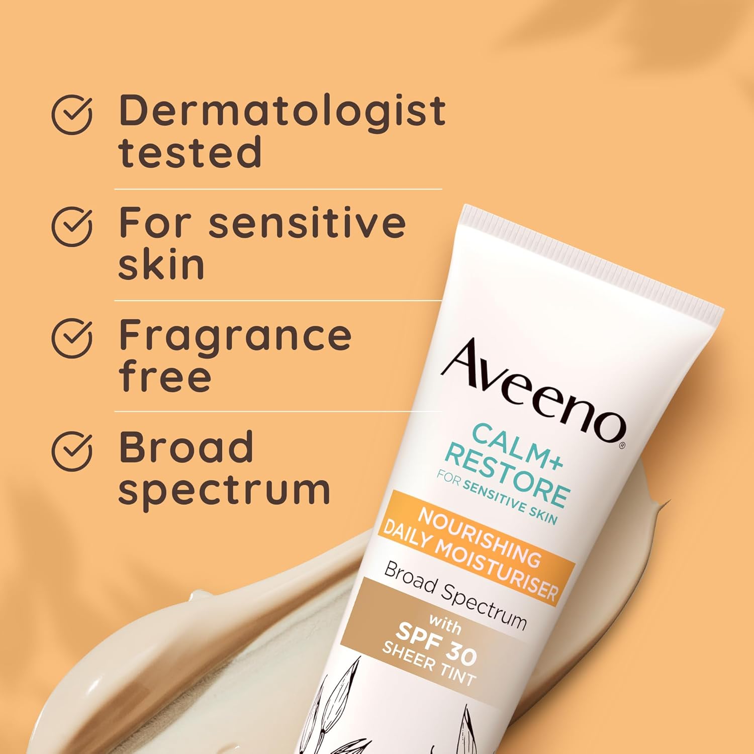 Aveeno Calm+Restore Daily Face Moisturiser with SPF 30 tube, 50ml.
