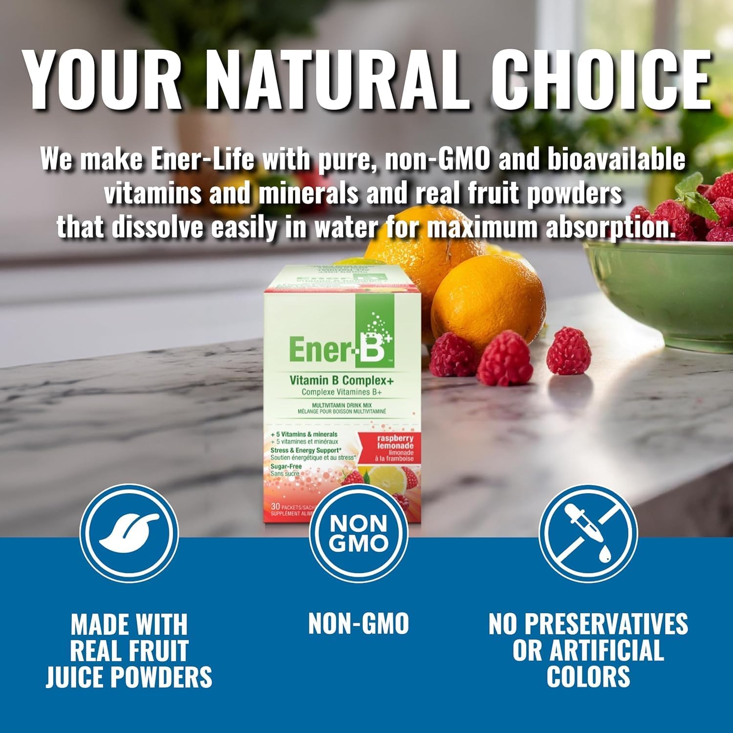 Ener-B+ Sugar Free Raspberry Lemonade Vitamin B Powder Mix - 30 Sachets
