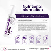 Nutritional information, ingredients list for BetterYou Magnesium Lotion.