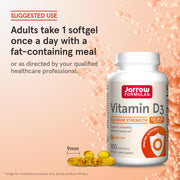 How to Use Image: Jarrow Formulas vitamin d3 5000 IU 125mcg softgels 100 count usage instructions with meal