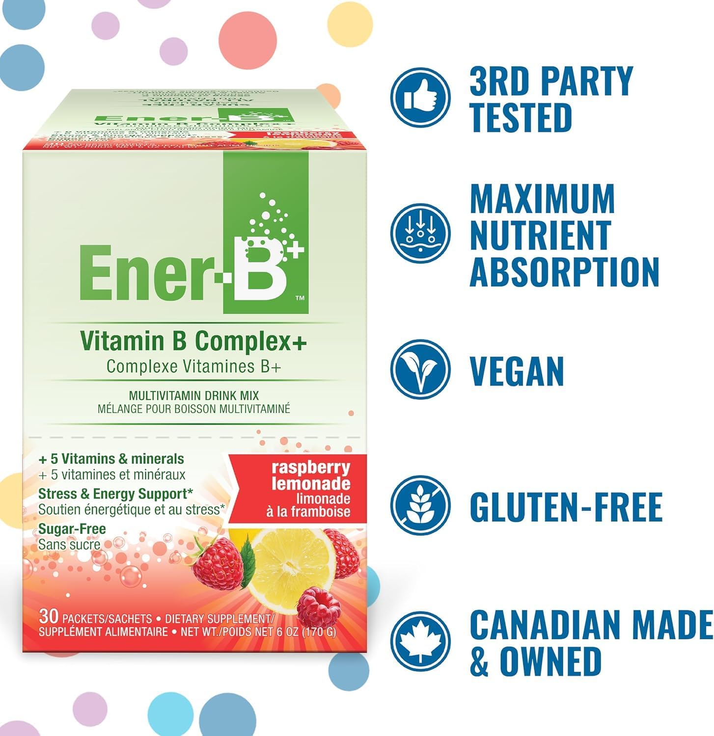 Ener-B+ Sugar Free Raspberry Lemonade Vitamin B Powder Mix box