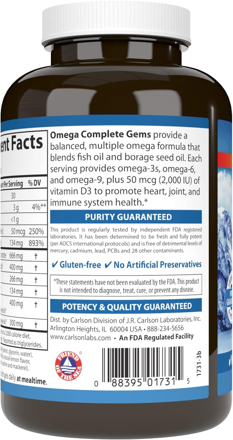 Barcode image: Carlson Omega Complete Gems omega 3 6 9 softgels barcode 90 bottle