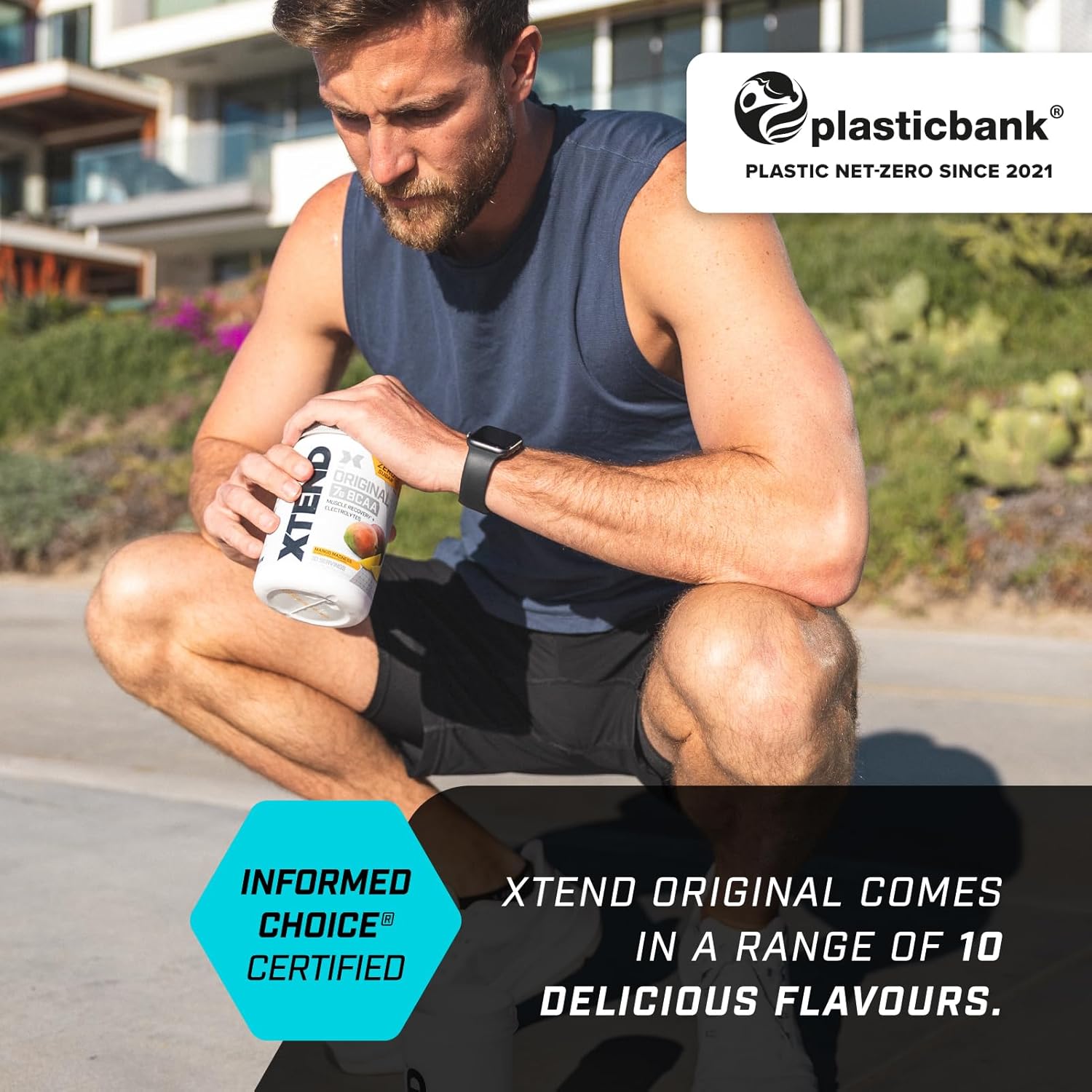Lifestyle/use image: XTEND Original BCAA Powder Blackcurrant drink prepared in shaker tub powder 432g 30 servings