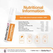 Nutritiona information, ingredients and nutrition info for BetterYou B-Complete Spray.