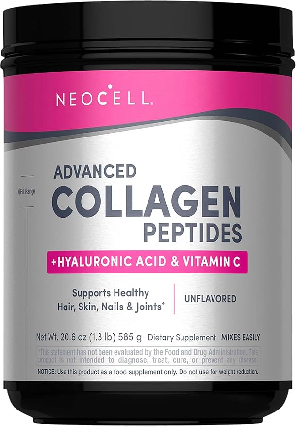 NeoCell Advanced Collagen Peptides Powder 585g canister on white background.