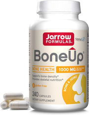 Front Image: Jarrow Formulas BoneUp calcium 1000mg D3 K2 capsules bottle front packaging 240 count