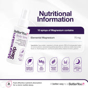 Nutritional information, ingredients list for BetterYou Magnesium Spray.