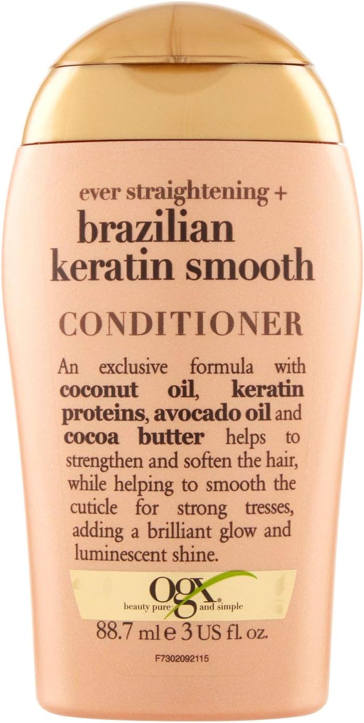 OGX Ever Straightening Brazilian Keratin Conditioner 88.7ml front bottle on white background