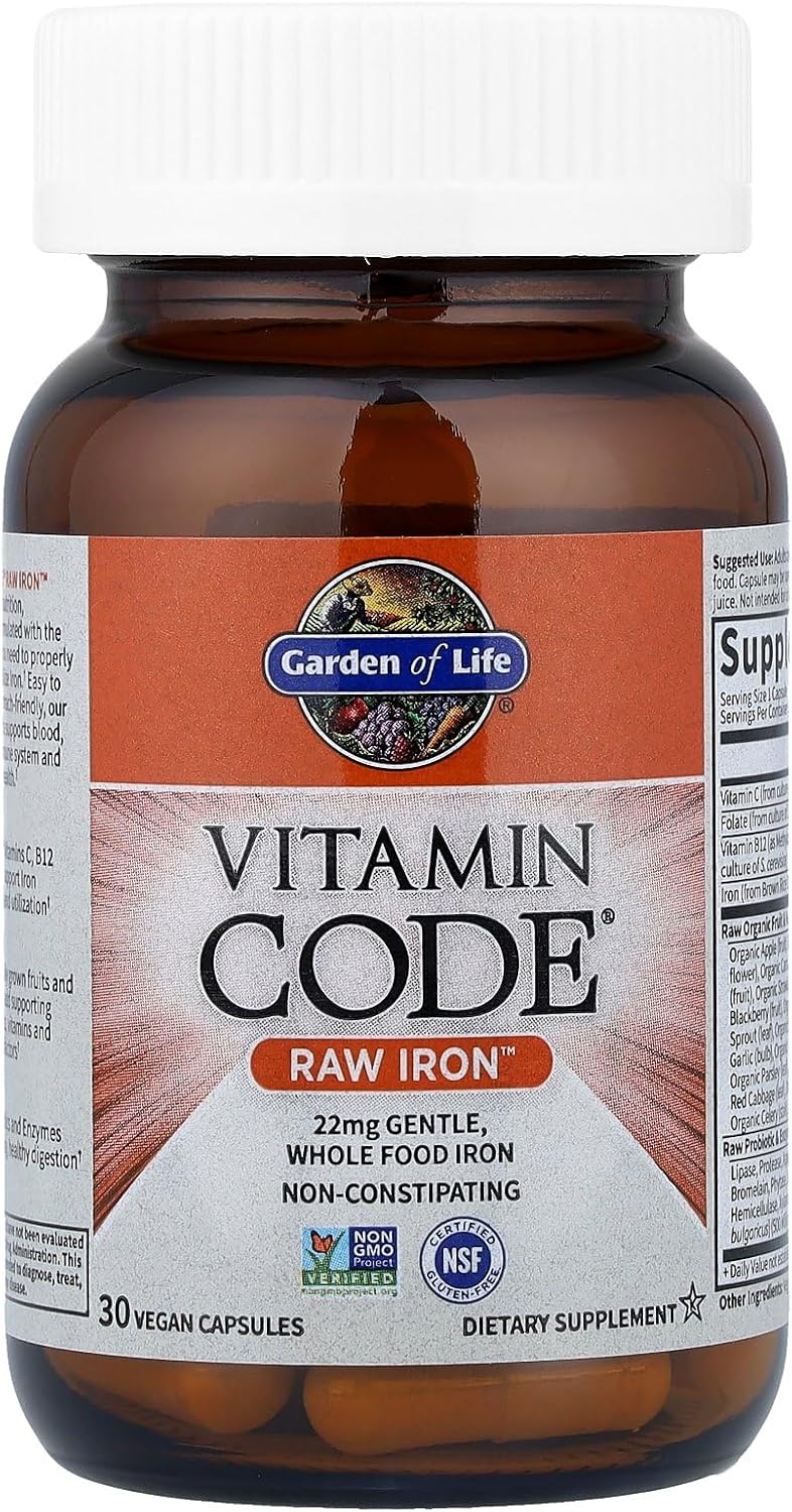 Garden of Life Vitamin Code Raw Iron bottle, 30 vegan capsules.