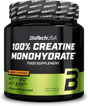 BioTechUSA 100% Creatine Monohydrate orange powder tub drink mix orange flavour 300g quantity