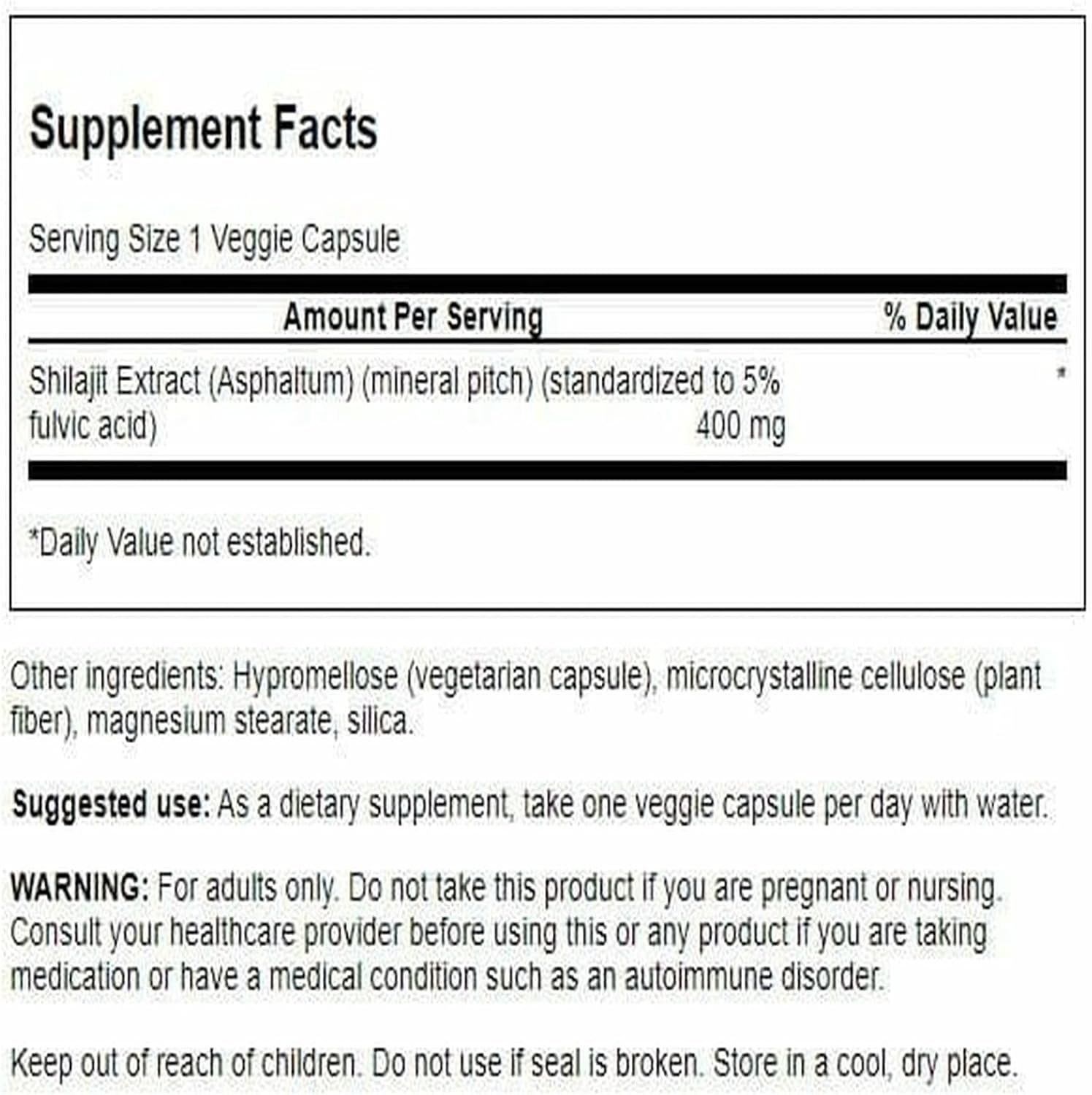 Swanson Shilajit Extract 60 Veggie Capsules | 400 mg | Standardized Fulvic Acid Source