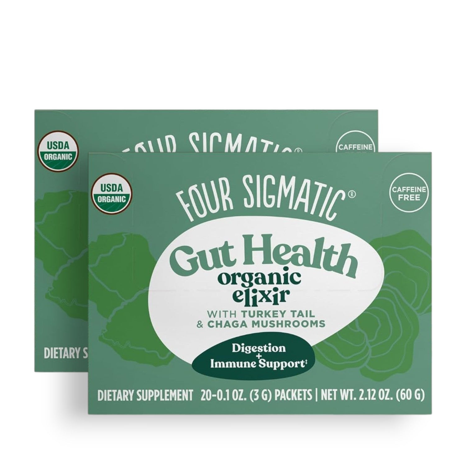 Four Sigmatic Organic Chaga Elixir Drink Mix 2 boxes front packaging on white background