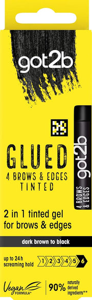 got2b Glued 4 Brows and Edges Tinted Gel Dark Brown to Black 16ml front product box packaging