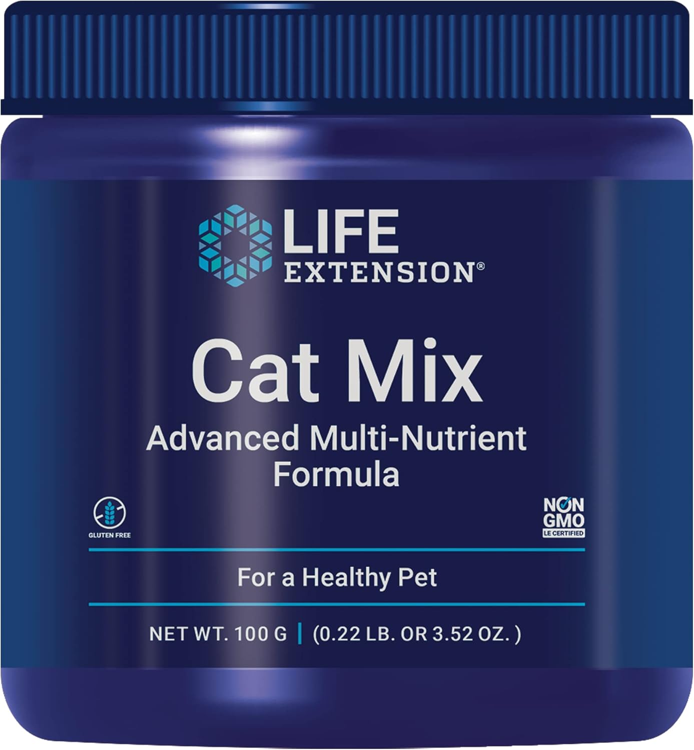 Life Extension Cat Mix daily nutritional supplement powder for cats, 100g jar.