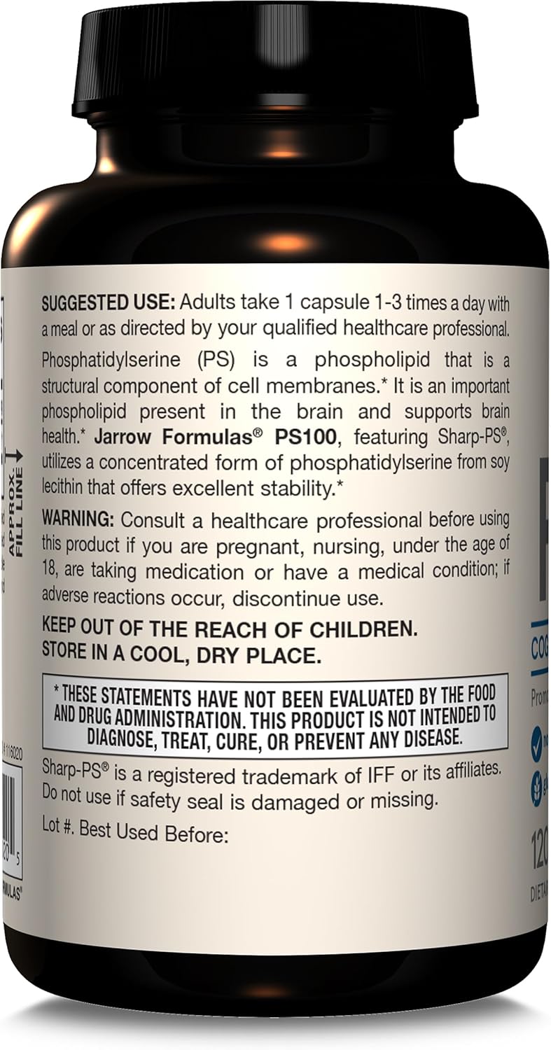 How to Use Image: Jarrow Formulas PS100 phosphatidylserine 100mg capsules 120 count usage instructions with meal