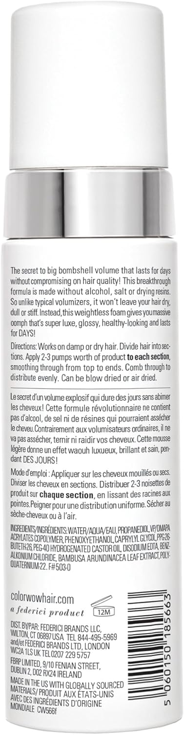 ack label of Color Wow Bombshell Volumizer showing instructions and ingredients.