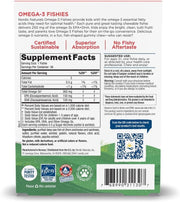 Packaging showing supplement facts for children's omega-3 chewable fish.